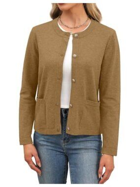 Women's Classic Fleece Cardigan Sweater Long Sleeve Button Down Crew Neck Knit